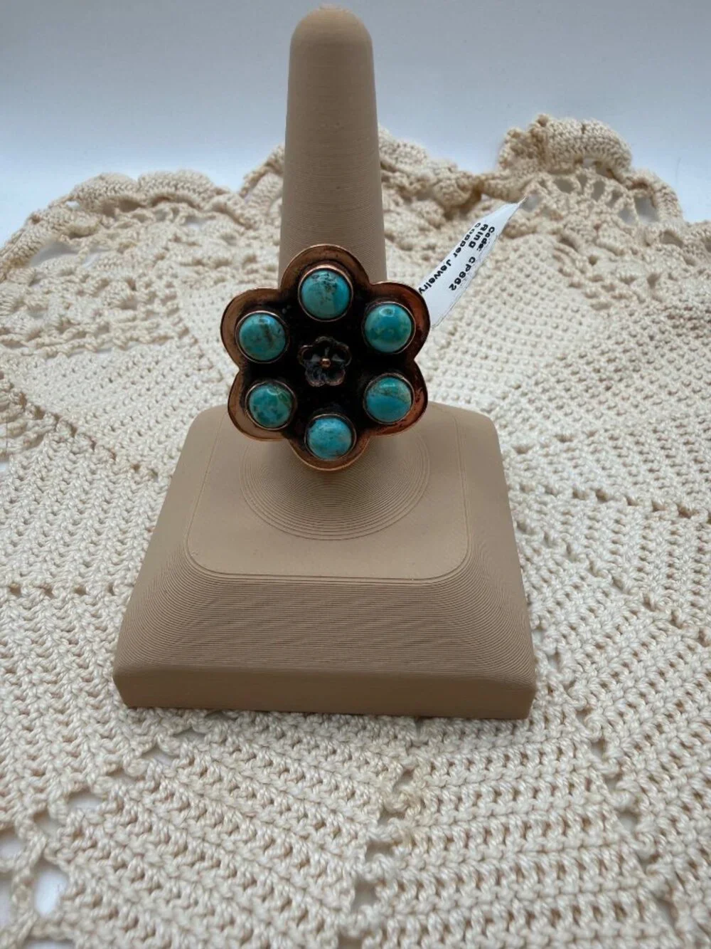 Artisan crafted Mohave Turquoise Copper Cluster Flower Ring Adj Rustic Boho 10g